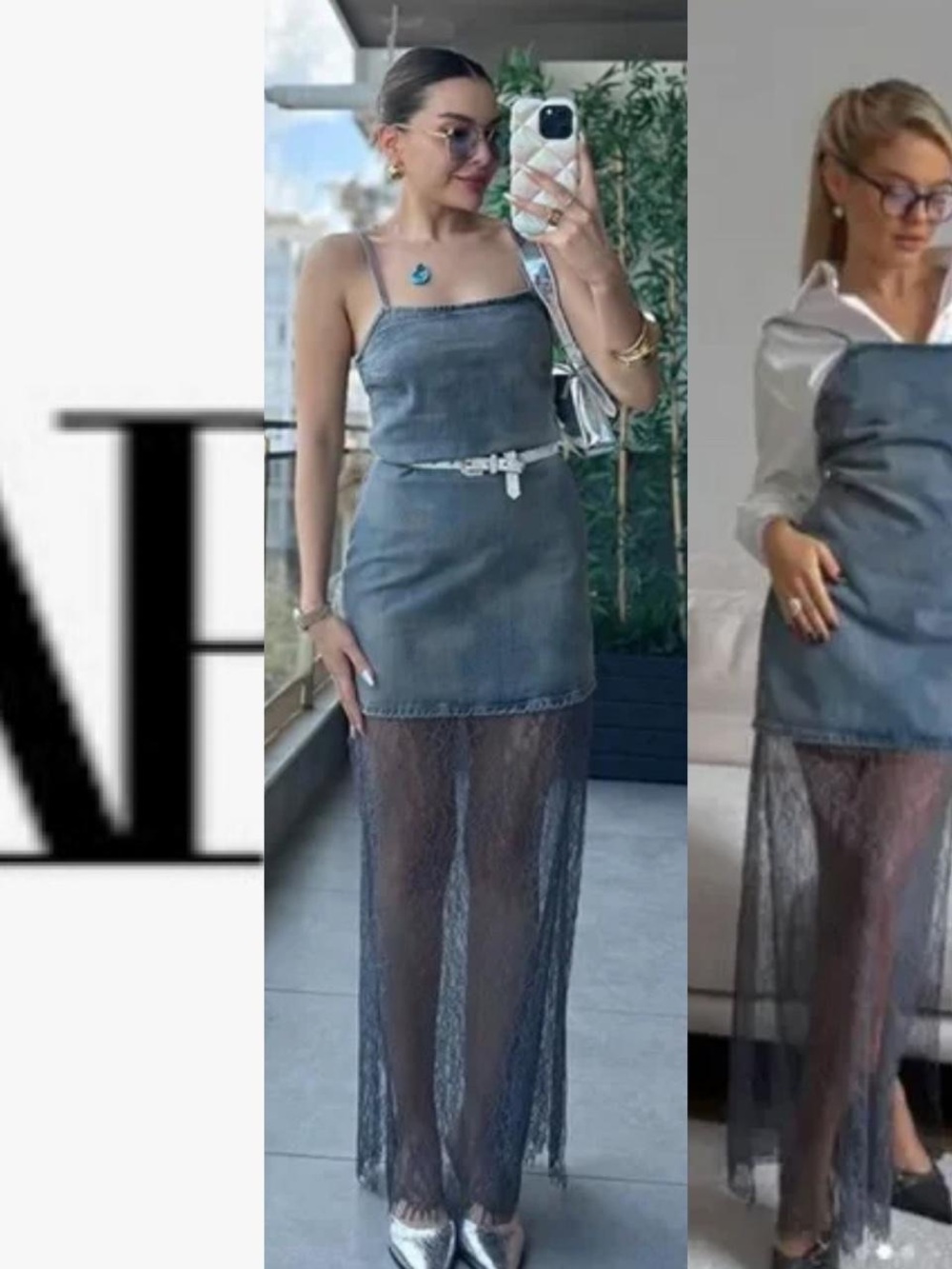 Zara Limited Edition Lace Trim Acid Wash Denim Dress Size XS